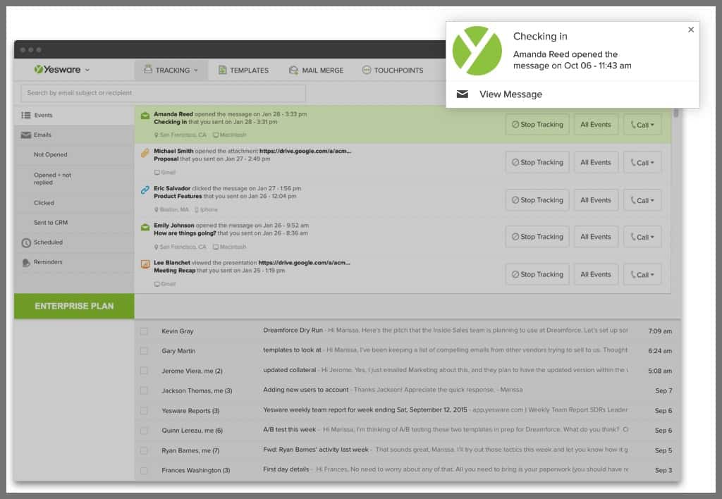 yesware email tracking